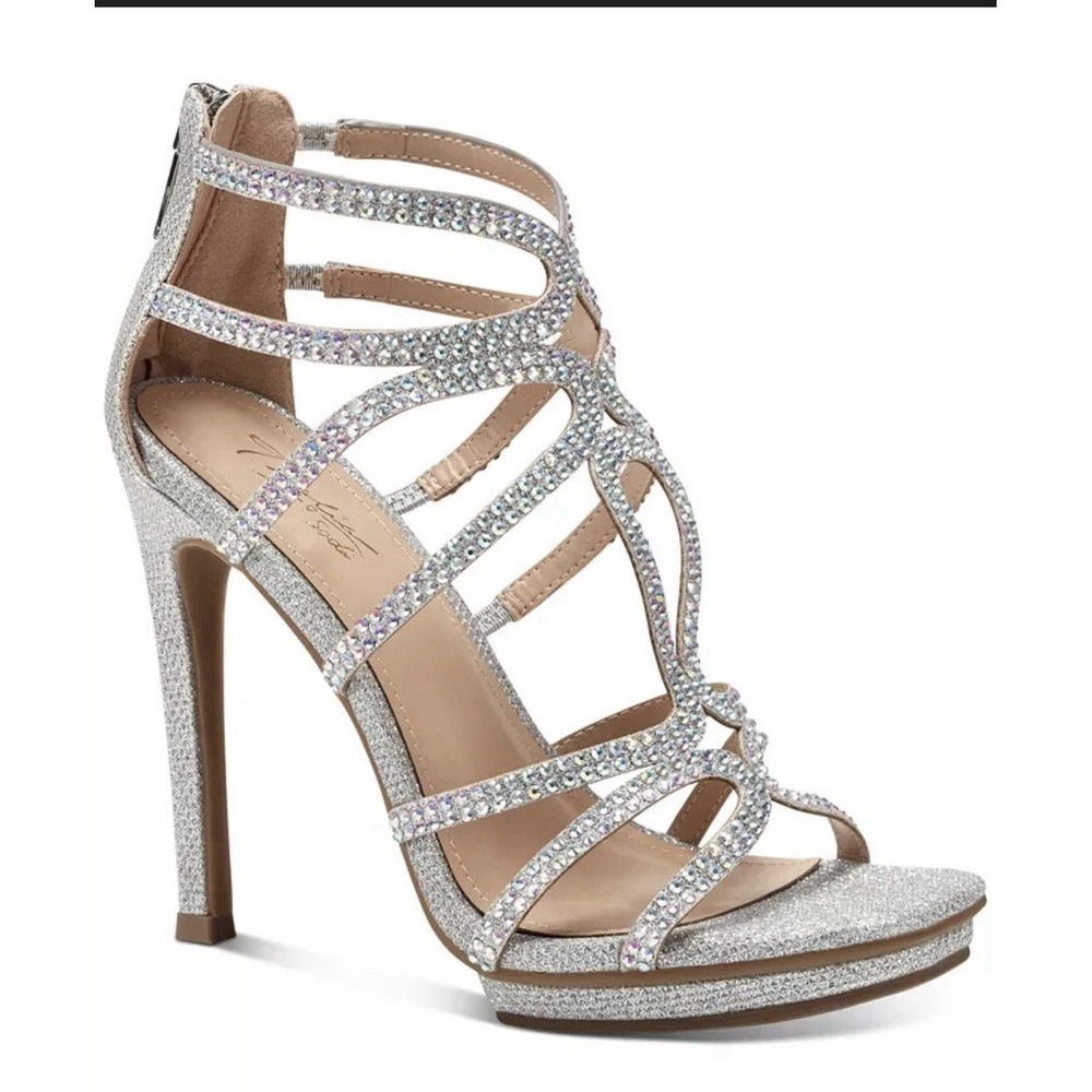 Thalia Sodi Remini Evening Sandals Heels‎ Womens 6  Silver Embellished Shoes